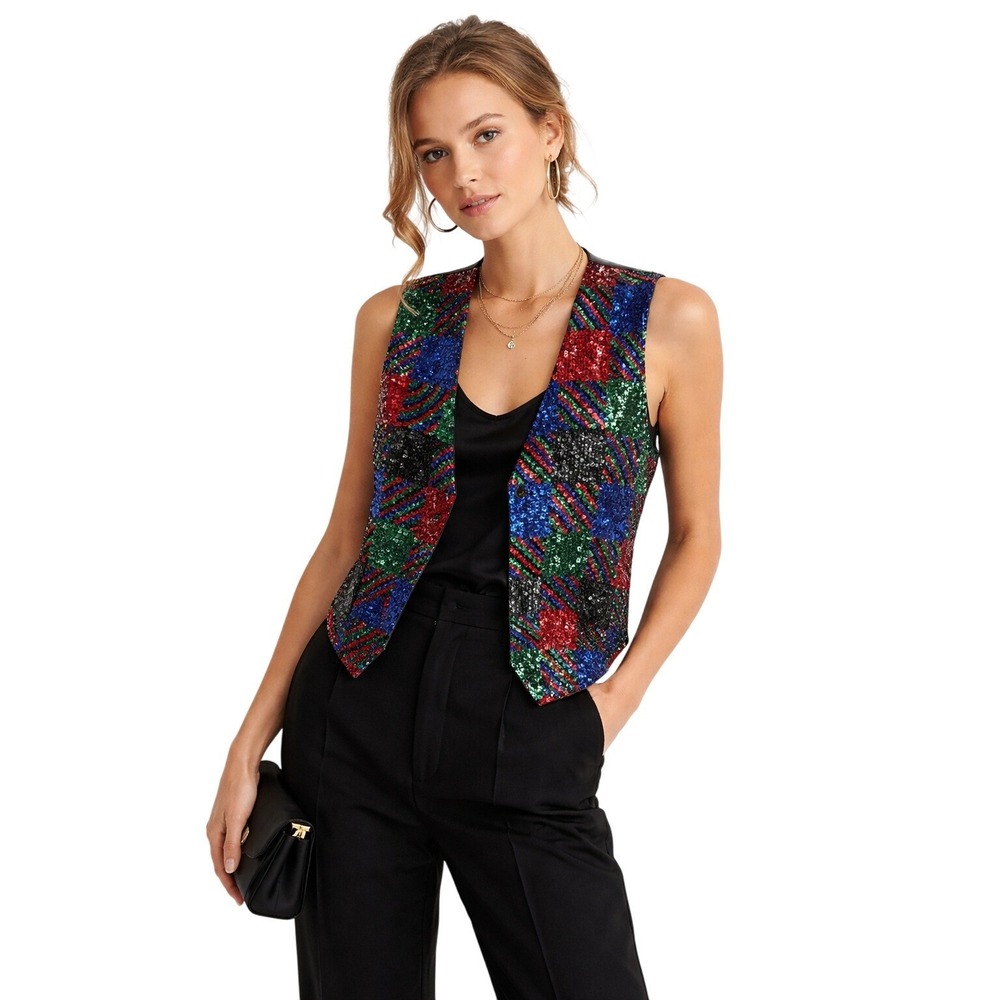 Vintage Theo Sequin‎ Christmas Vest Multicolor M